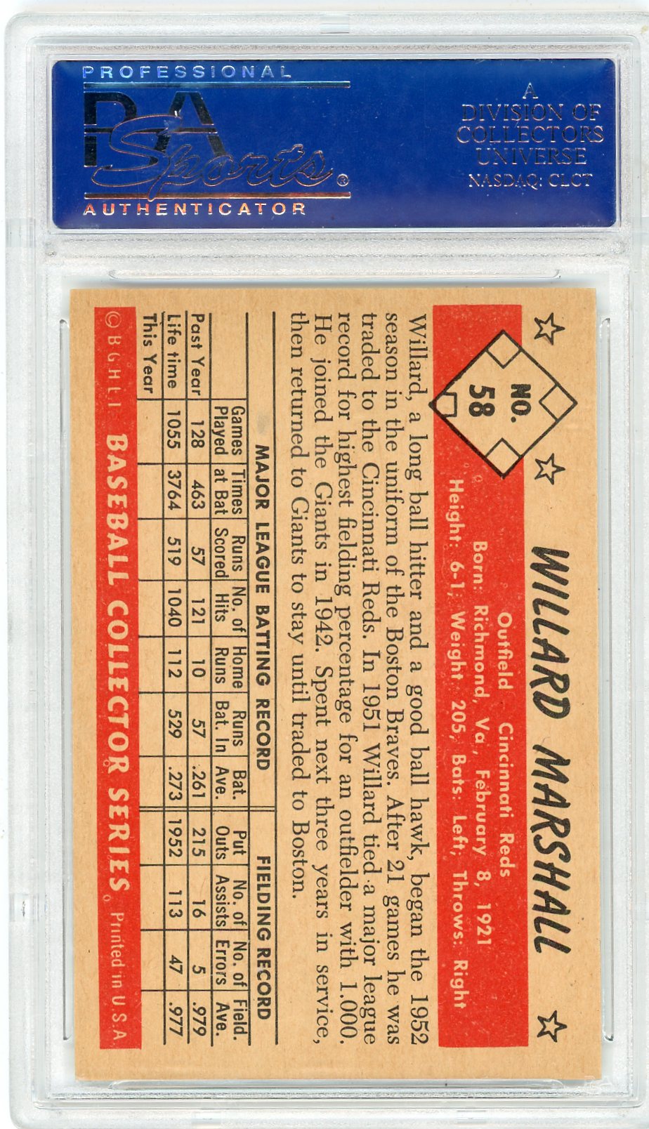 1953 Bowman Color Willard Marshall #58 PSA 8