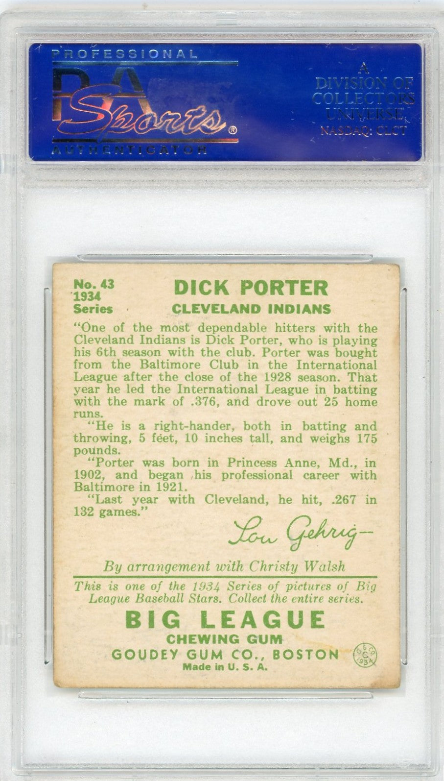 1934 Goudey Dick Porter #43 PSA 5