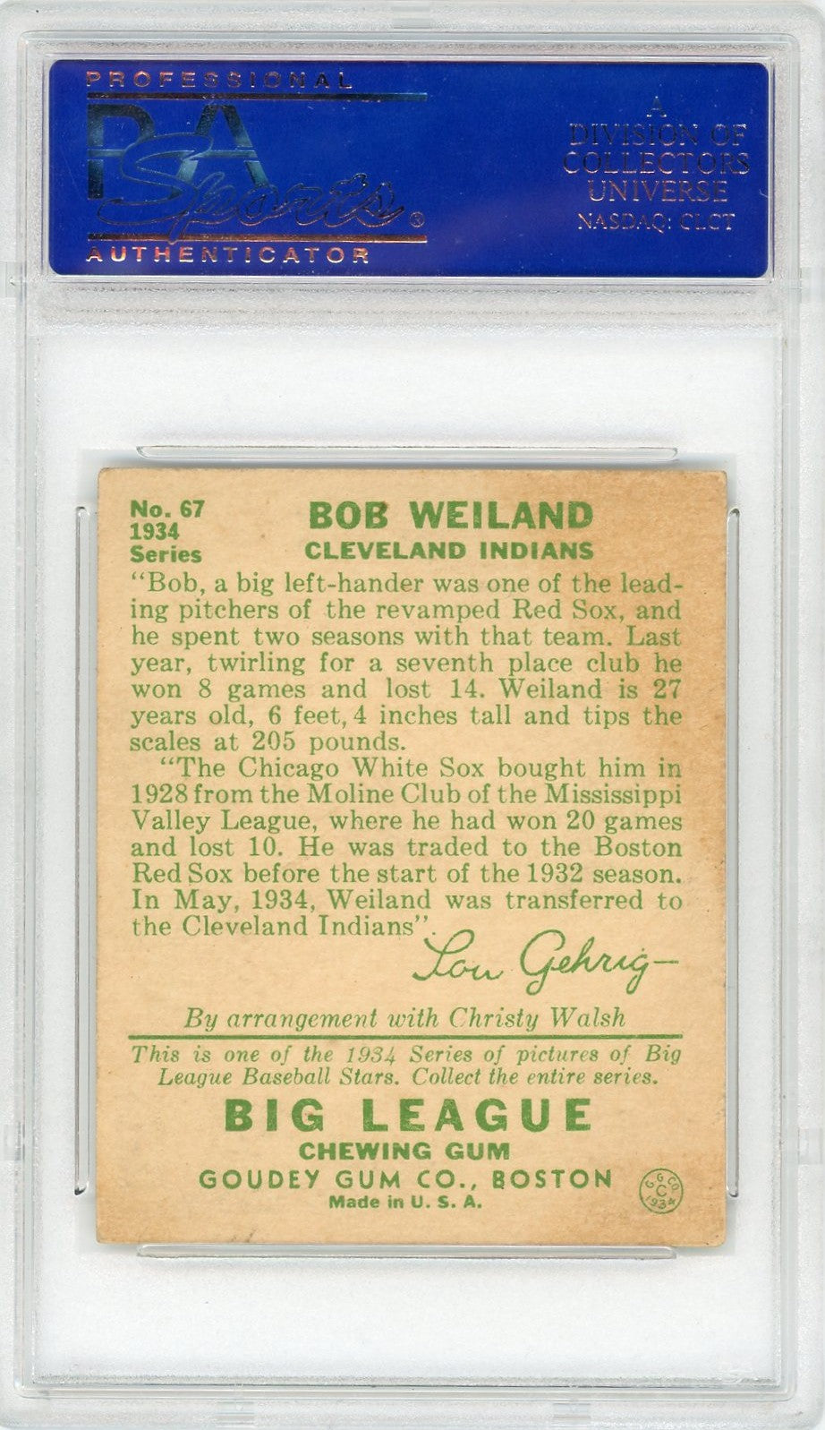 1934 Goudey Bob Weiland #67 PSA 5