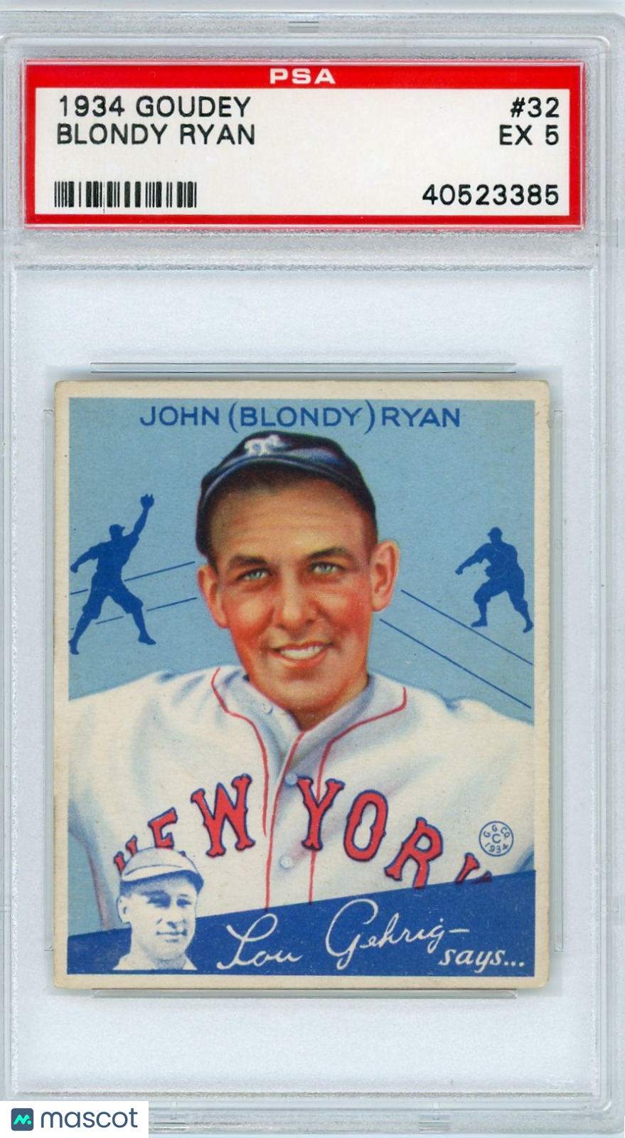 1934 Goudey Blondy Ryan #32 PSA 5