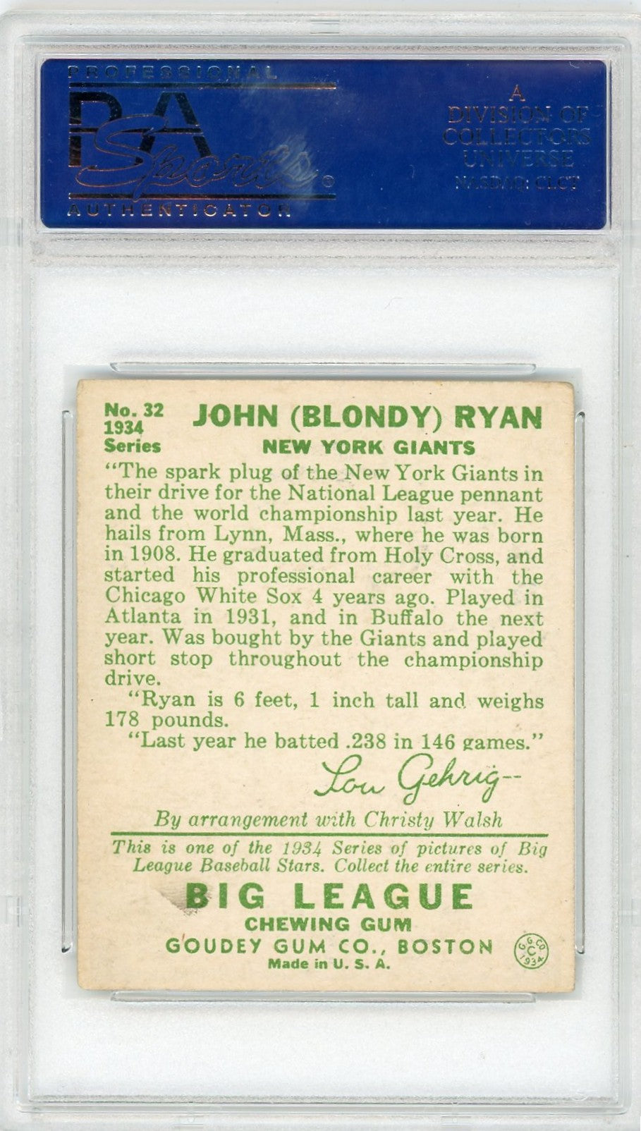 1934 Goudey Blondy Ryan #32 PSA 5