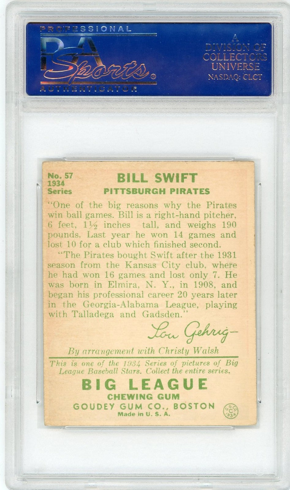 1934 Goudey Bill Swift #57 PSA 5