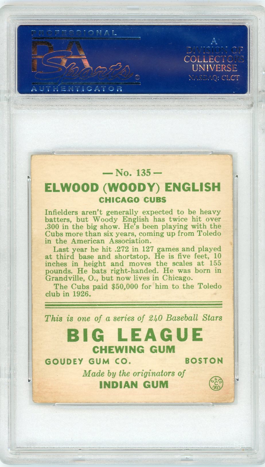 1933 Goudey Woody English #135 PSA 4