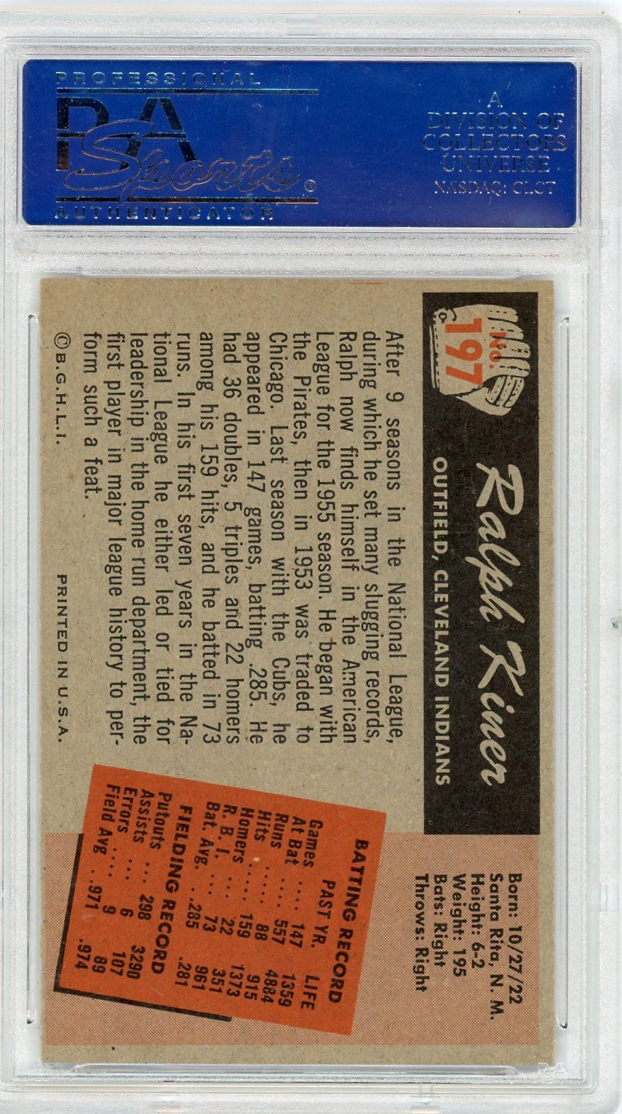 1955 Bowman Ralph Kiner #197 PSA 7.5
