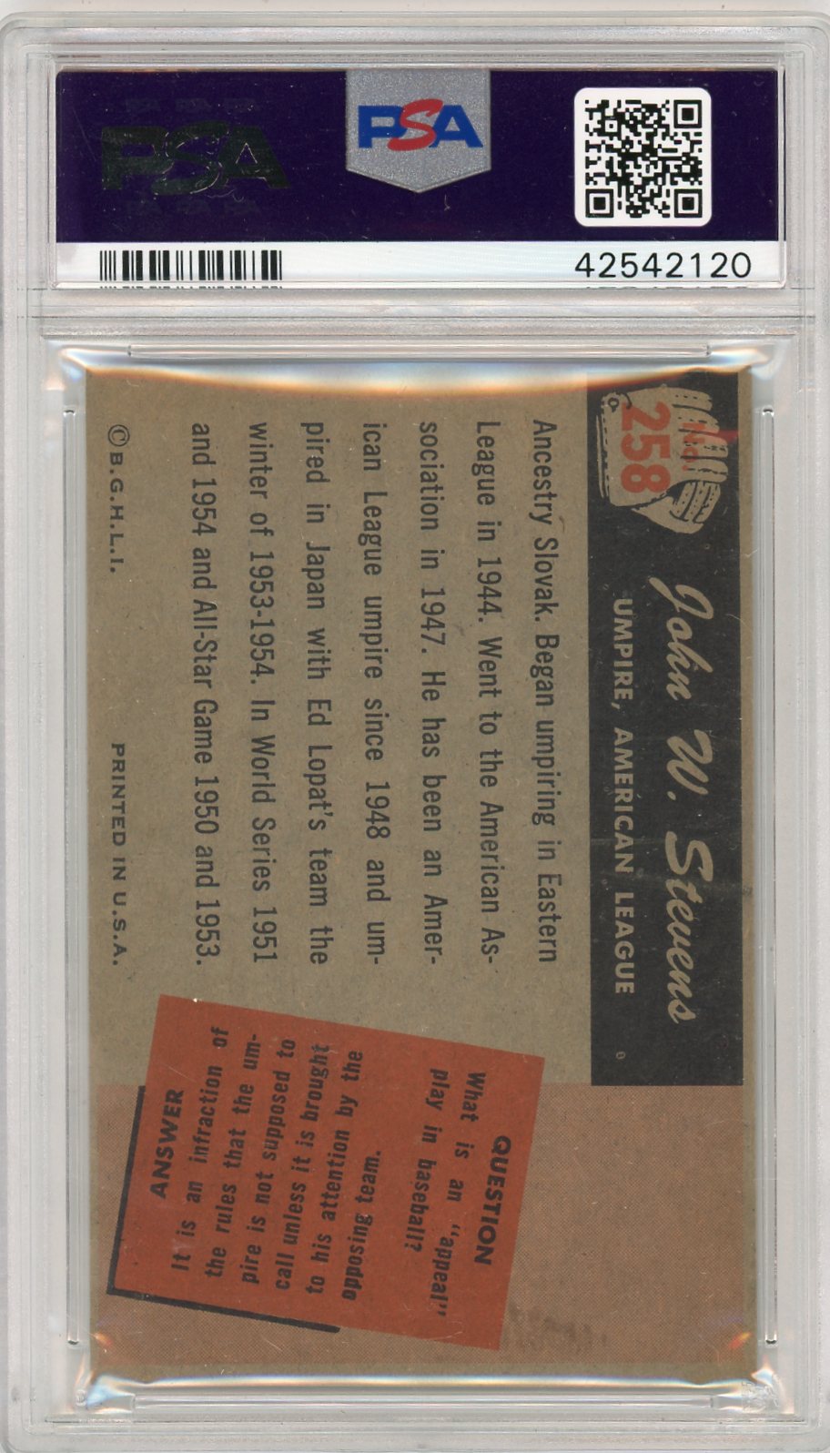 1955 Bowman John W. Stevens #258 PSA 7