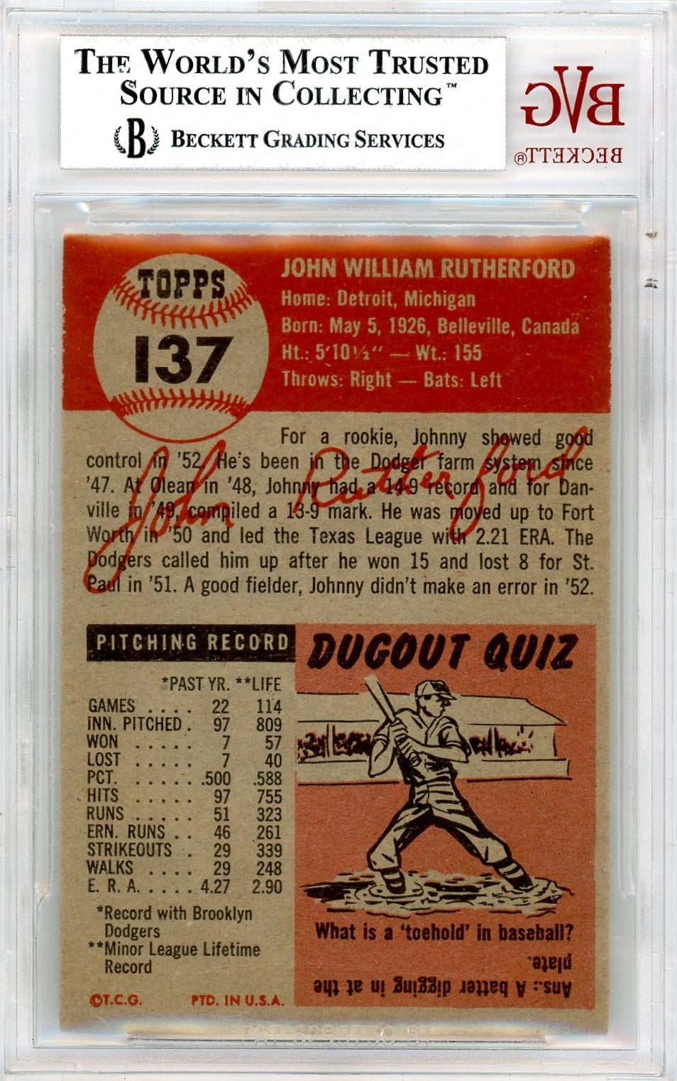 1953 Topps John Rutherford #137 BVG 7.5