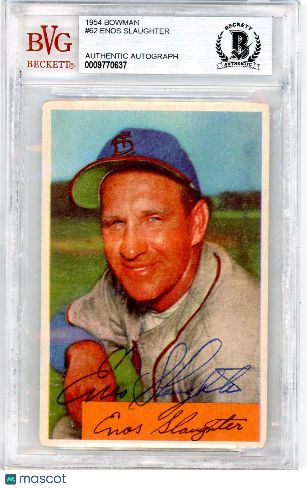 1954 Bowman Enos Slaughter #62 BVG Authentic BAS Auto Authentic