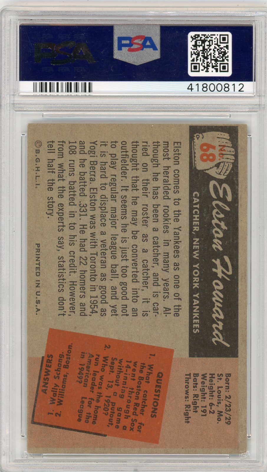 1955 Bowman Elston Howard #68 PSA 4