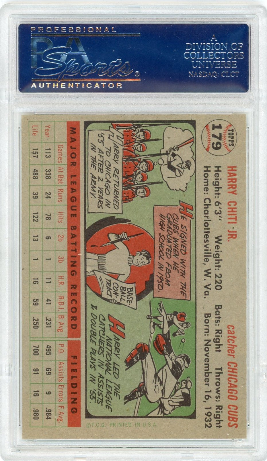 1956 Topps Harry Chiti #179 Gray Back PSA 7
