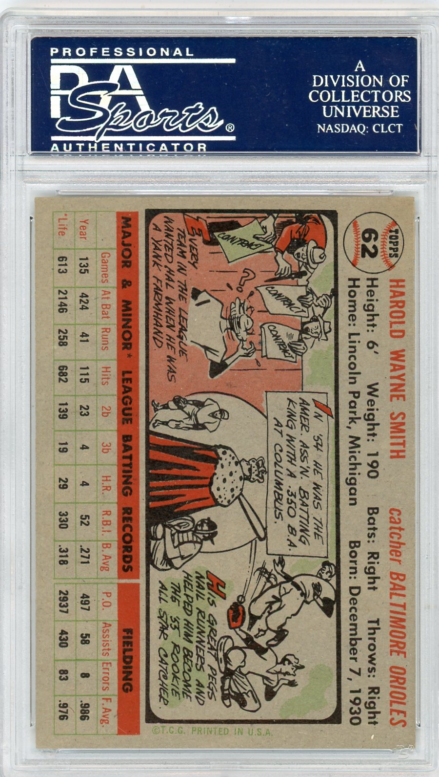 1956 Topps Hal Smith #62 Gray Back PSA 7