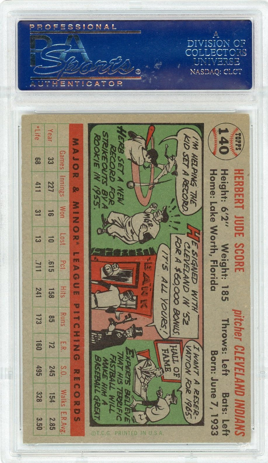 1956 Topps Herb Score #140 Gray Back PSA 7