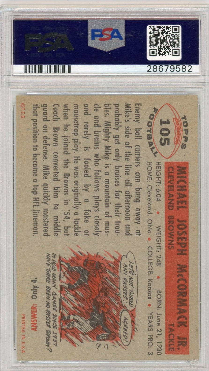 1956 Topps Mike Mccormack #105 PSA 8