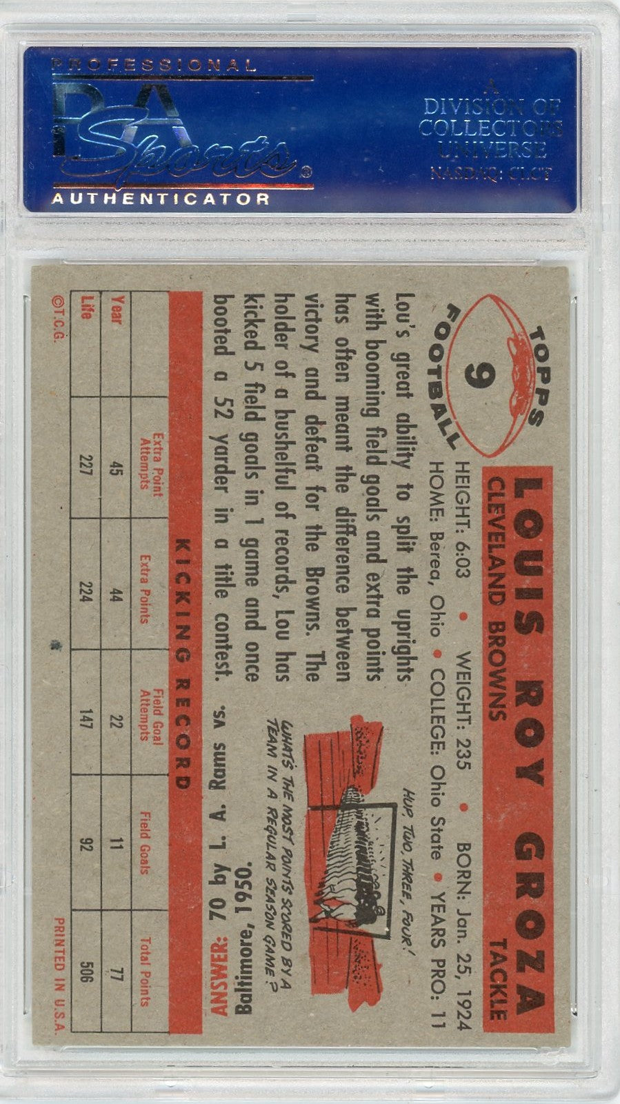 1956 Topps Lou Groza #9 PSA 8