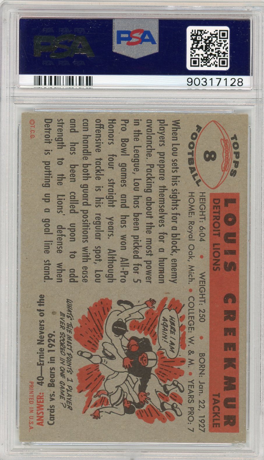 1956 Topps Lou Creekmur #8 PSA 8