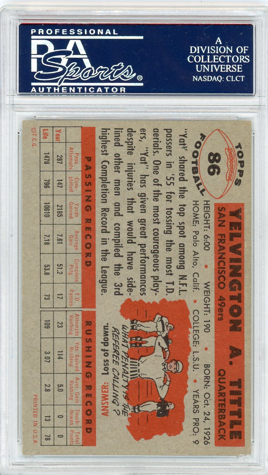 1956 Topps Y. A. Tittle #86 PSA 8