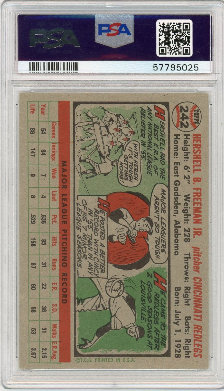 1956 Topps Hershell Freeman #242 PSA 8