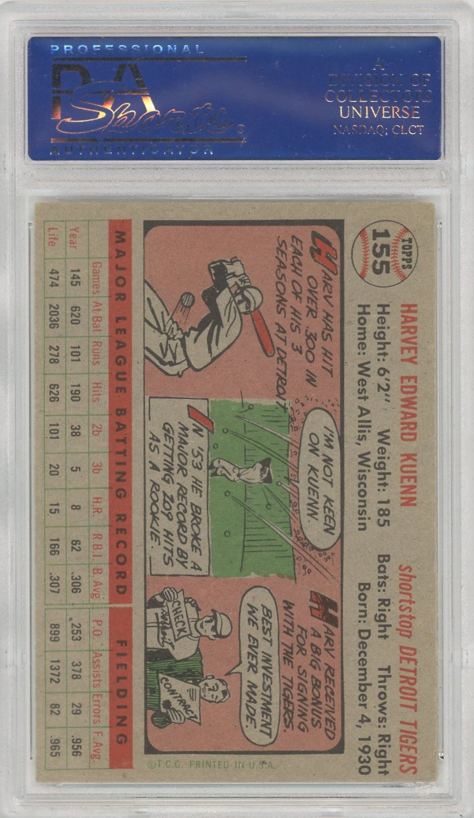 1956 Topps Harvey Kuenn #155 Gray Back PSA 7