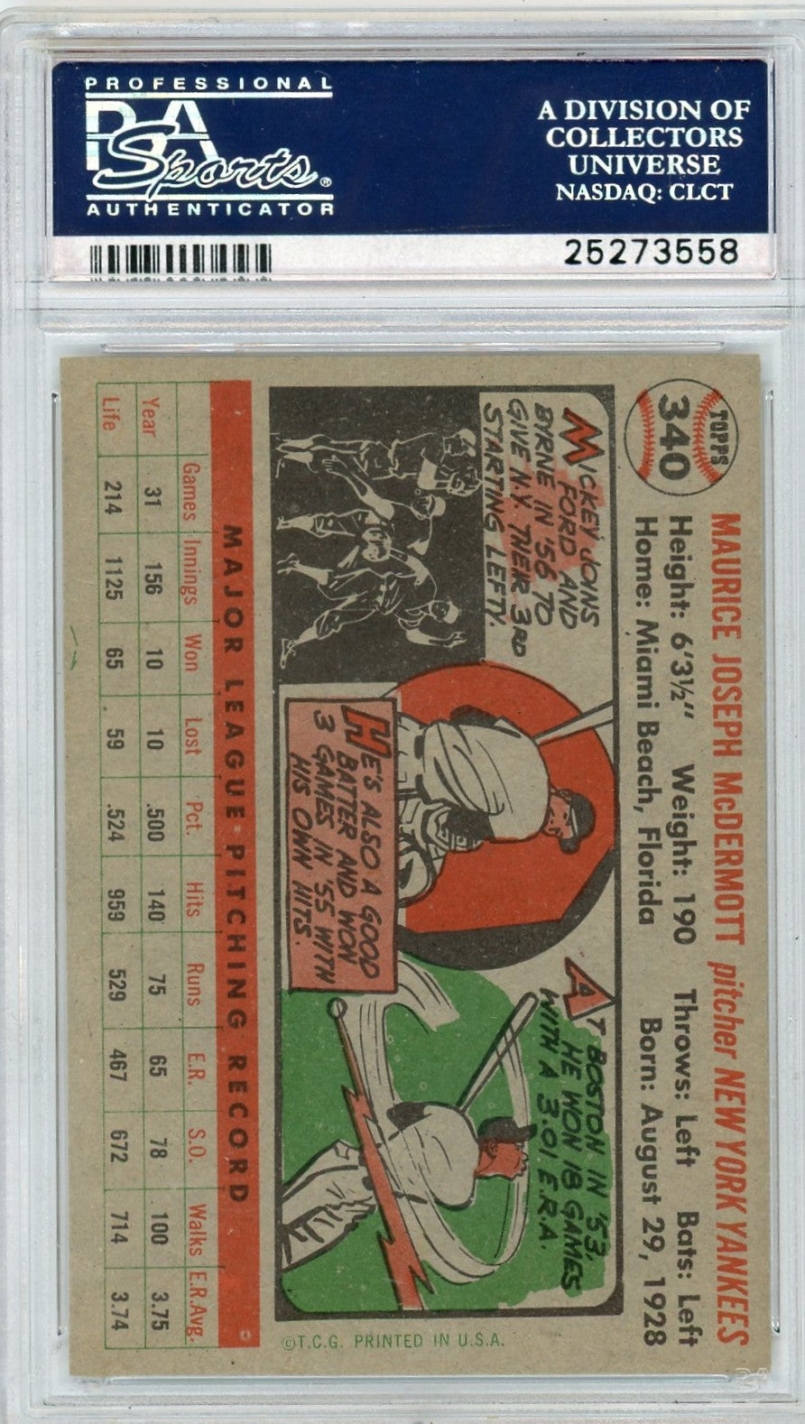 1956 Topps Mickey Mcdermott #340 PSA 7