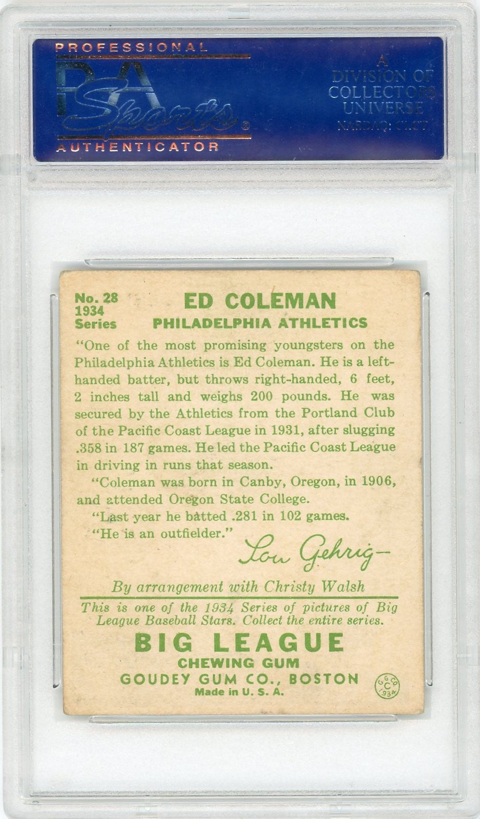 1934 Goudey Ed Coleman #28 PSA 5