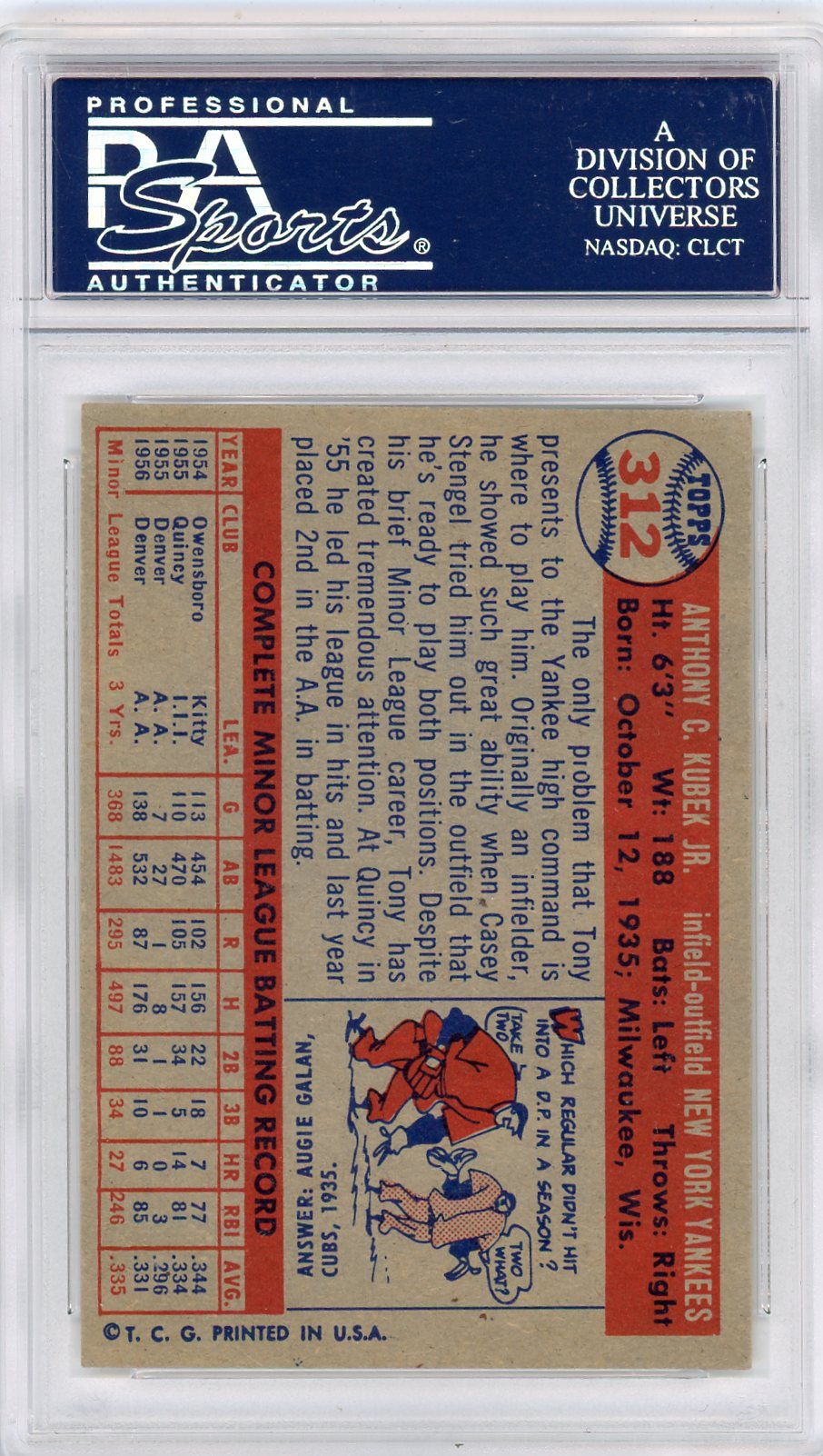 1957 Topps Tony Kubek #312 PSA 7