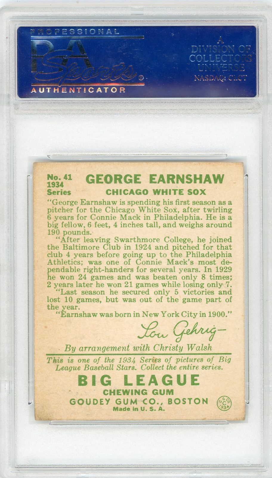 1934 Goudey George Earnshaw #41 PSA 5