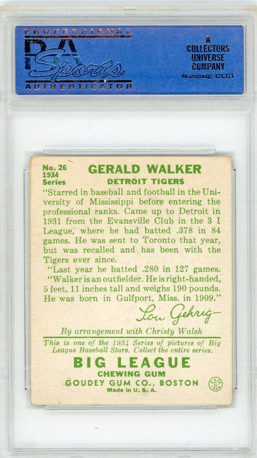 1934 Goudey Gerald Walker #26 PSA 5
