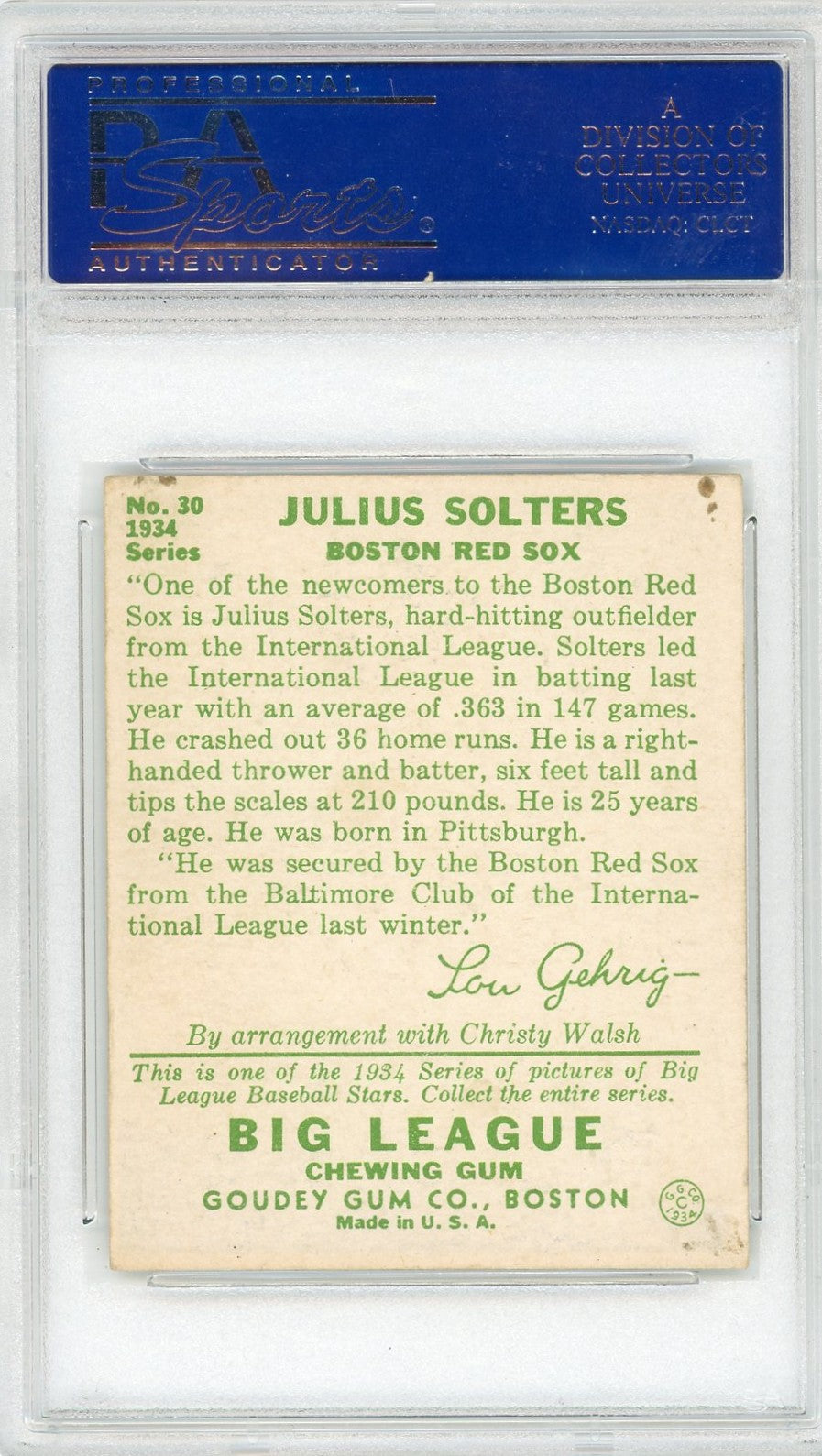 1934 Goudey Julius Solters #30 PSA 5