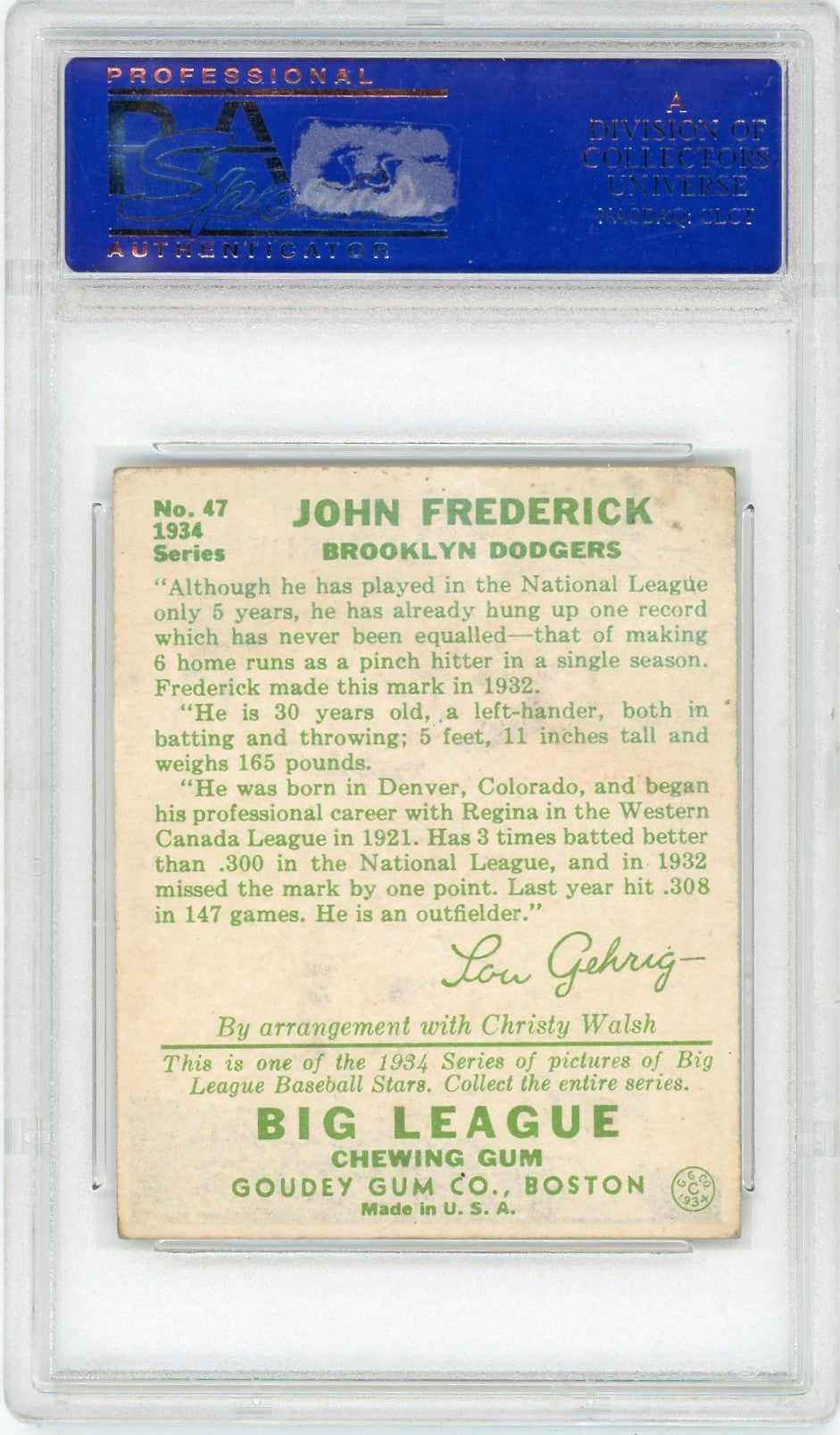 1934 Goudey John Frederick #47 PSA 5