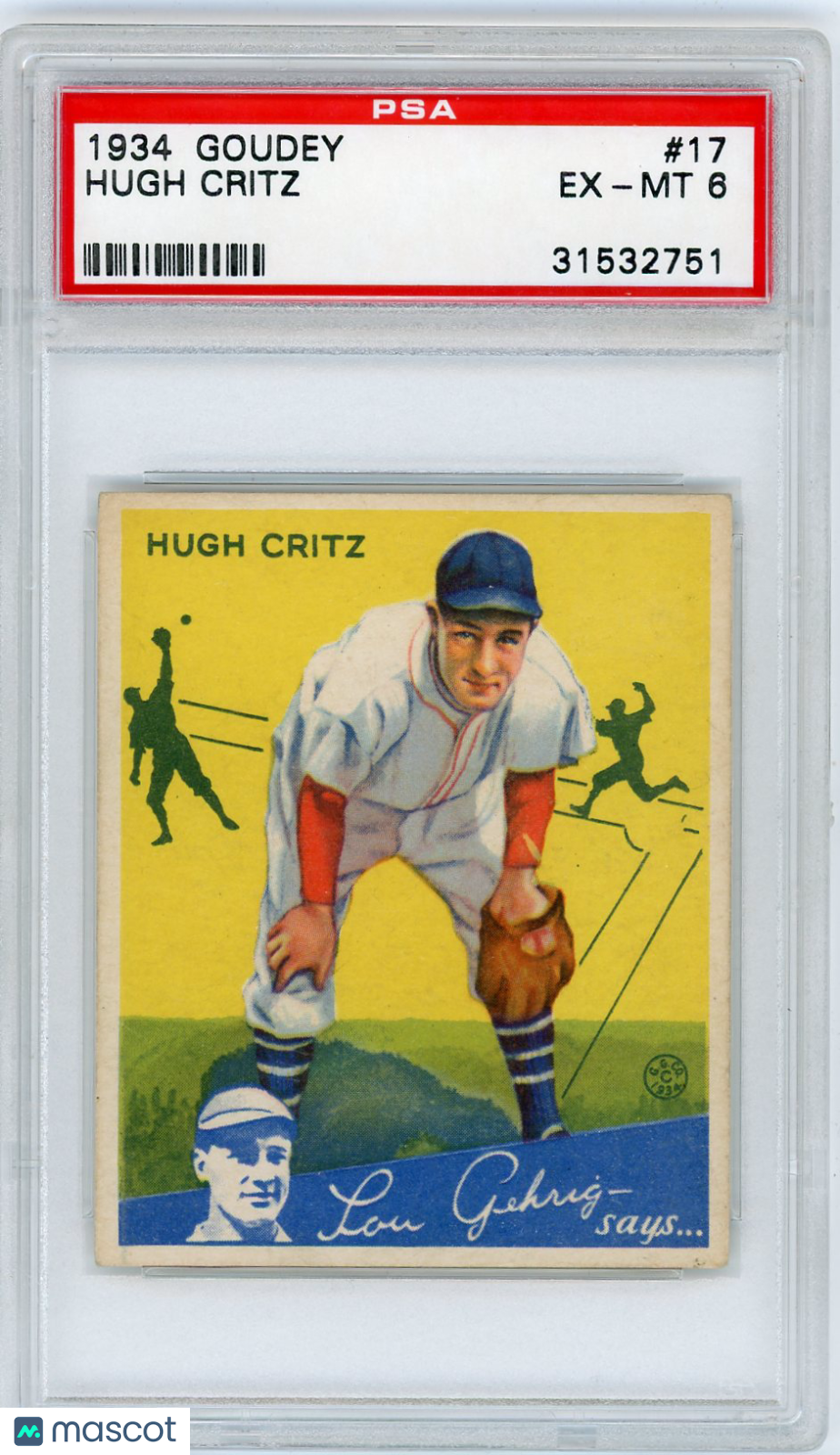 1934 Goudey Hugh Critz #17 PSA 6