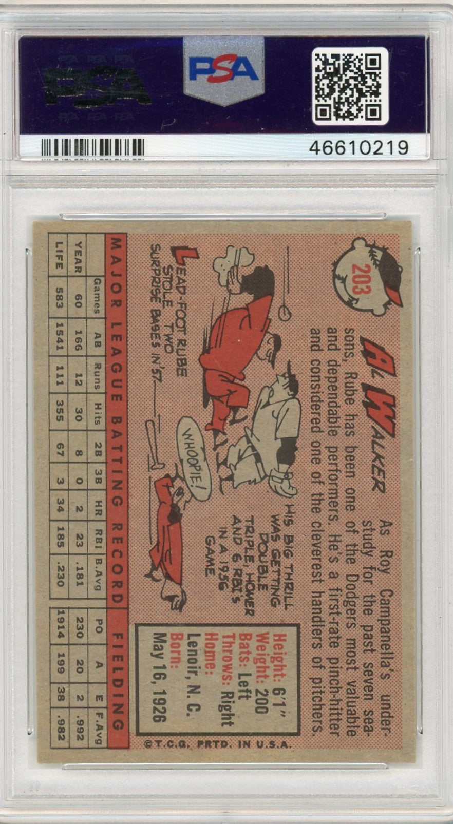1958 Topps Al Walker #203 PSA 8