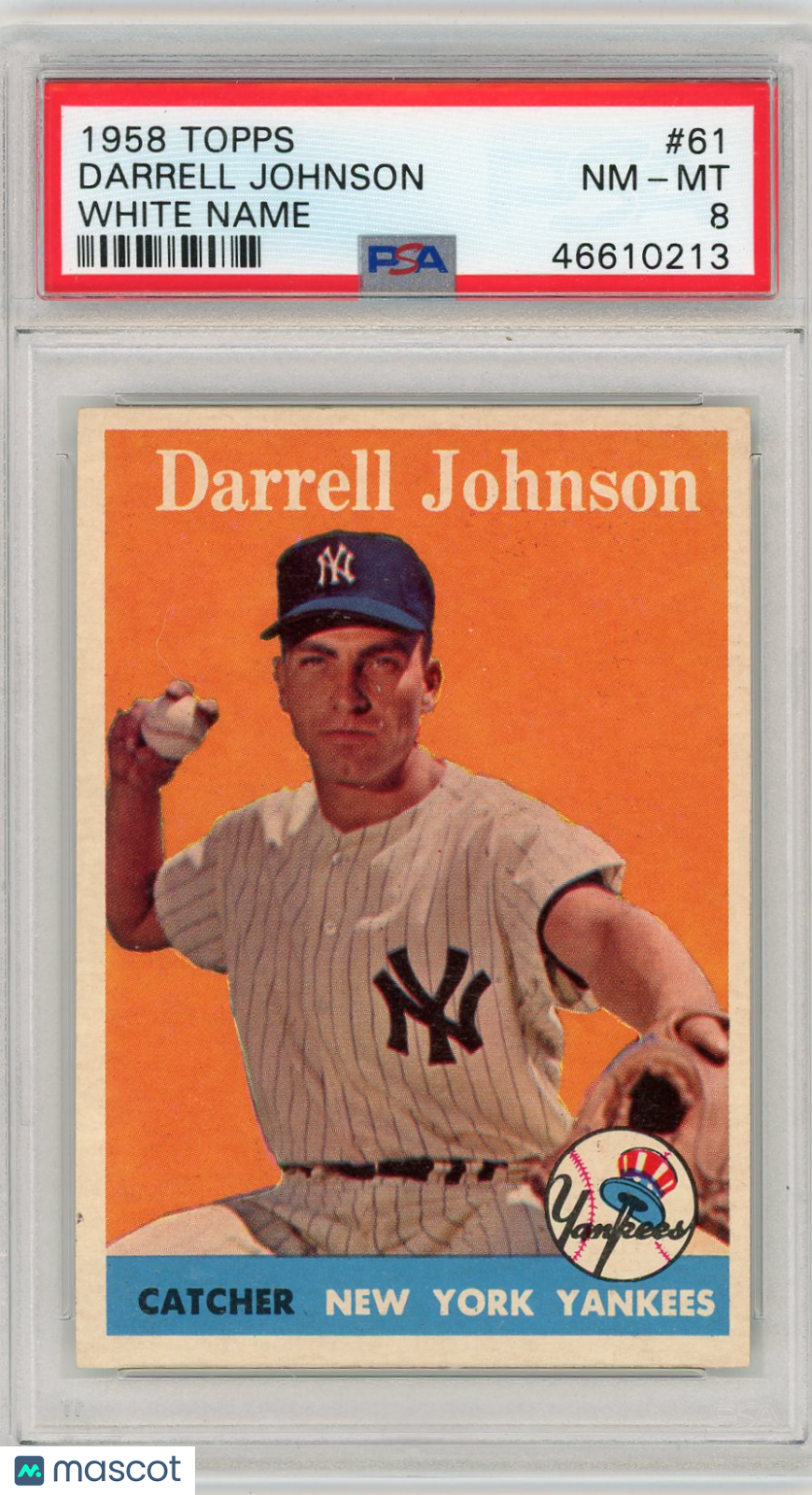 1958 Topps Darrell Johnson #61 White Name PSA 8