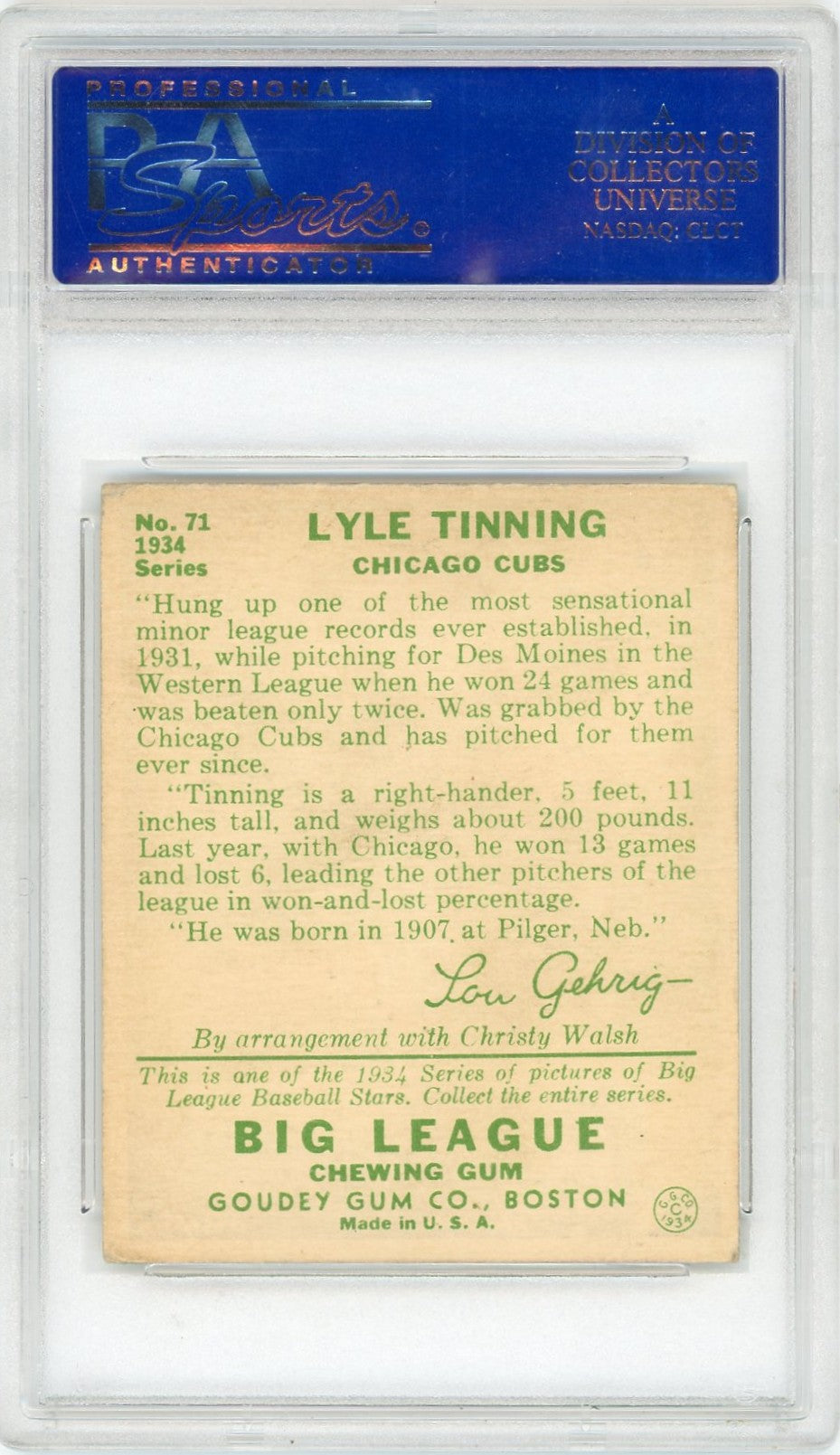 1934 Goudey Lyle Tinning #71 PSA 5