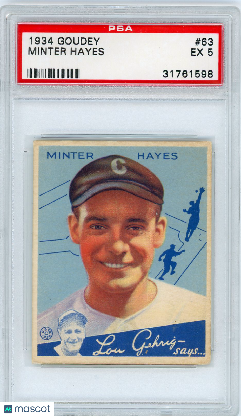 1934 Goudey Minter Hayes #63 PSA 5
