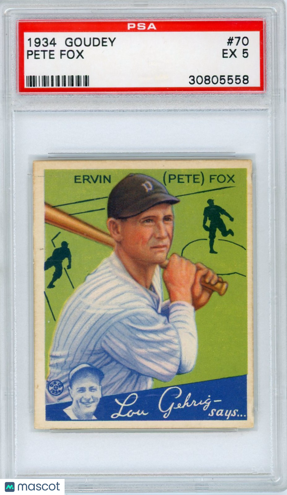 1934 Goudey Pete Fox #70 PSA 5