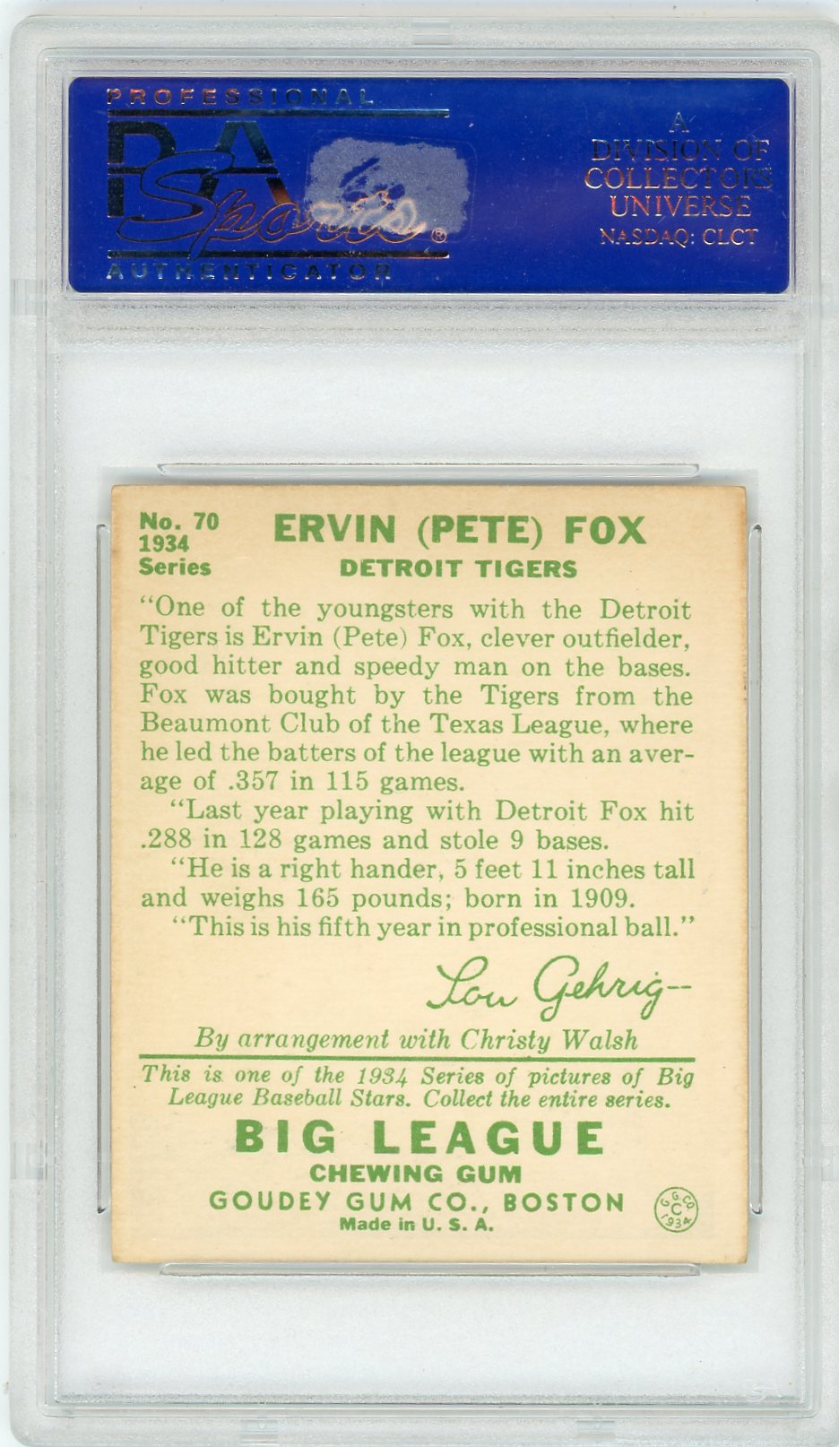 1934 Goudey Pete Fox #70 PSA 5