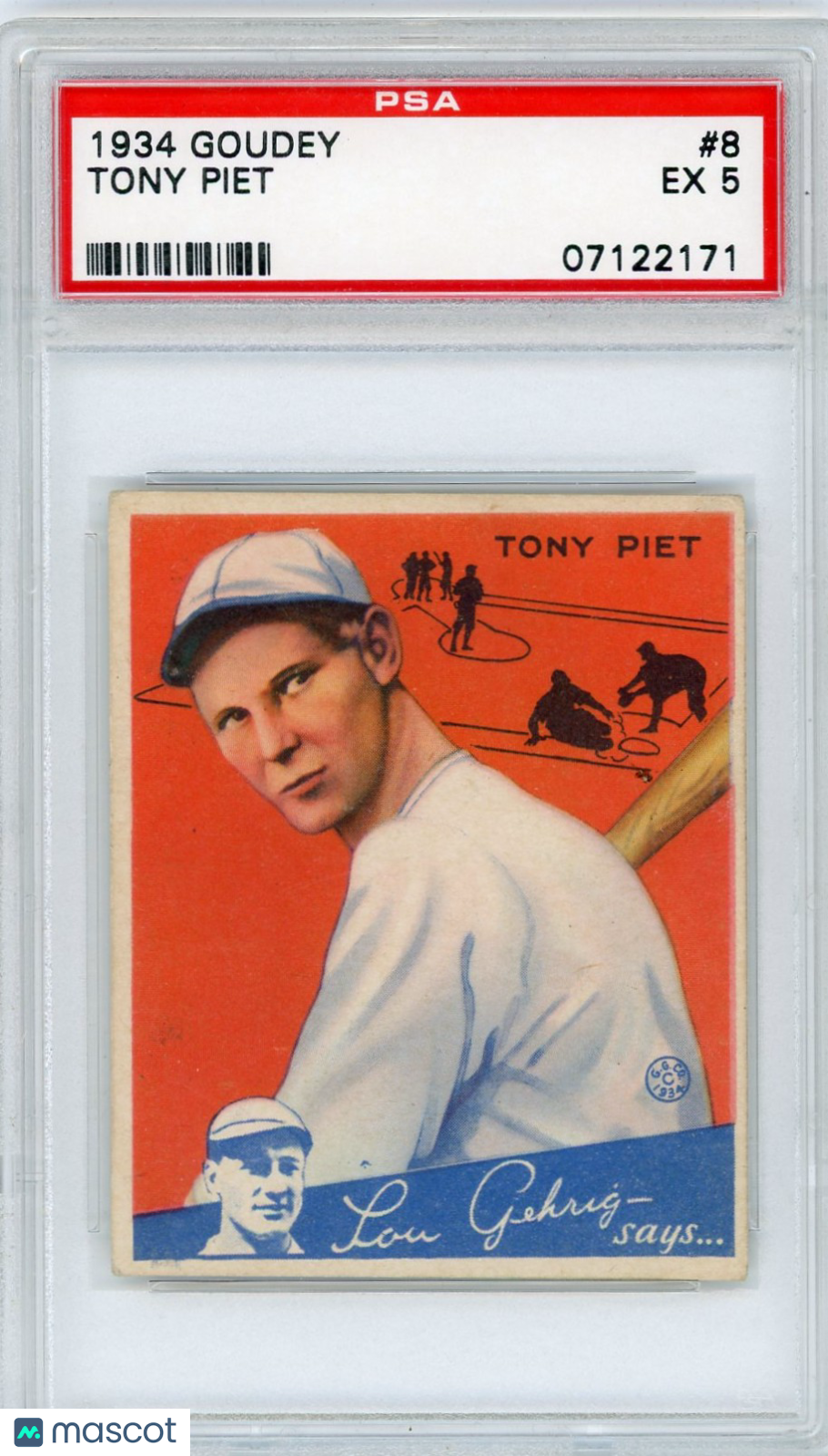 1934 Goudey Tony Piet #8 PSA 5