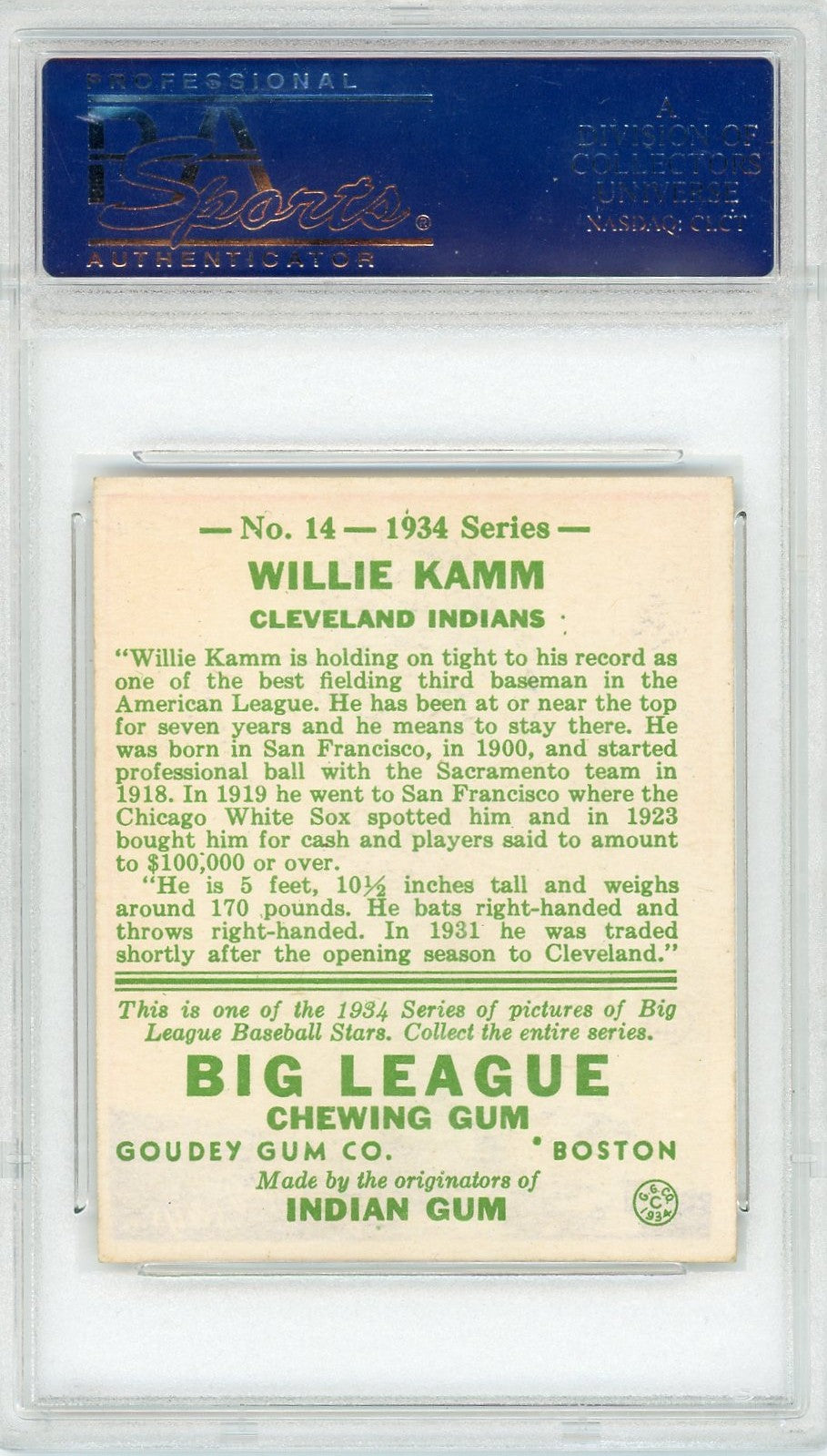 1934 Goudey Willie Kamm #14 PSA 5