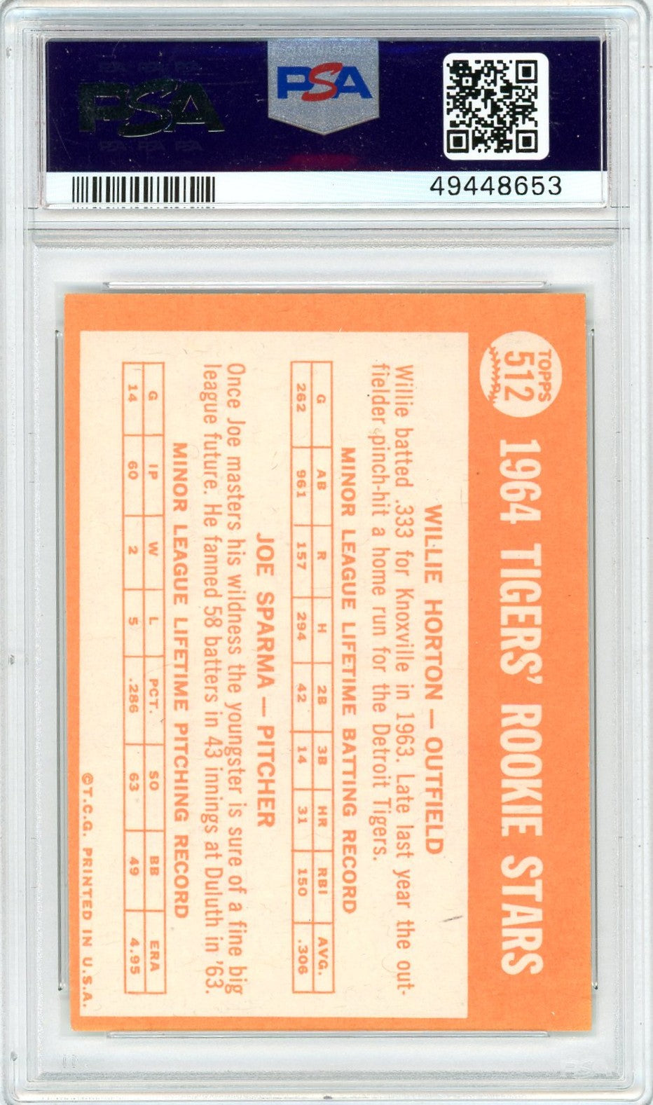 1964 Topps Tigers Rookies #512 W. Horton J. Sparma PSA 6