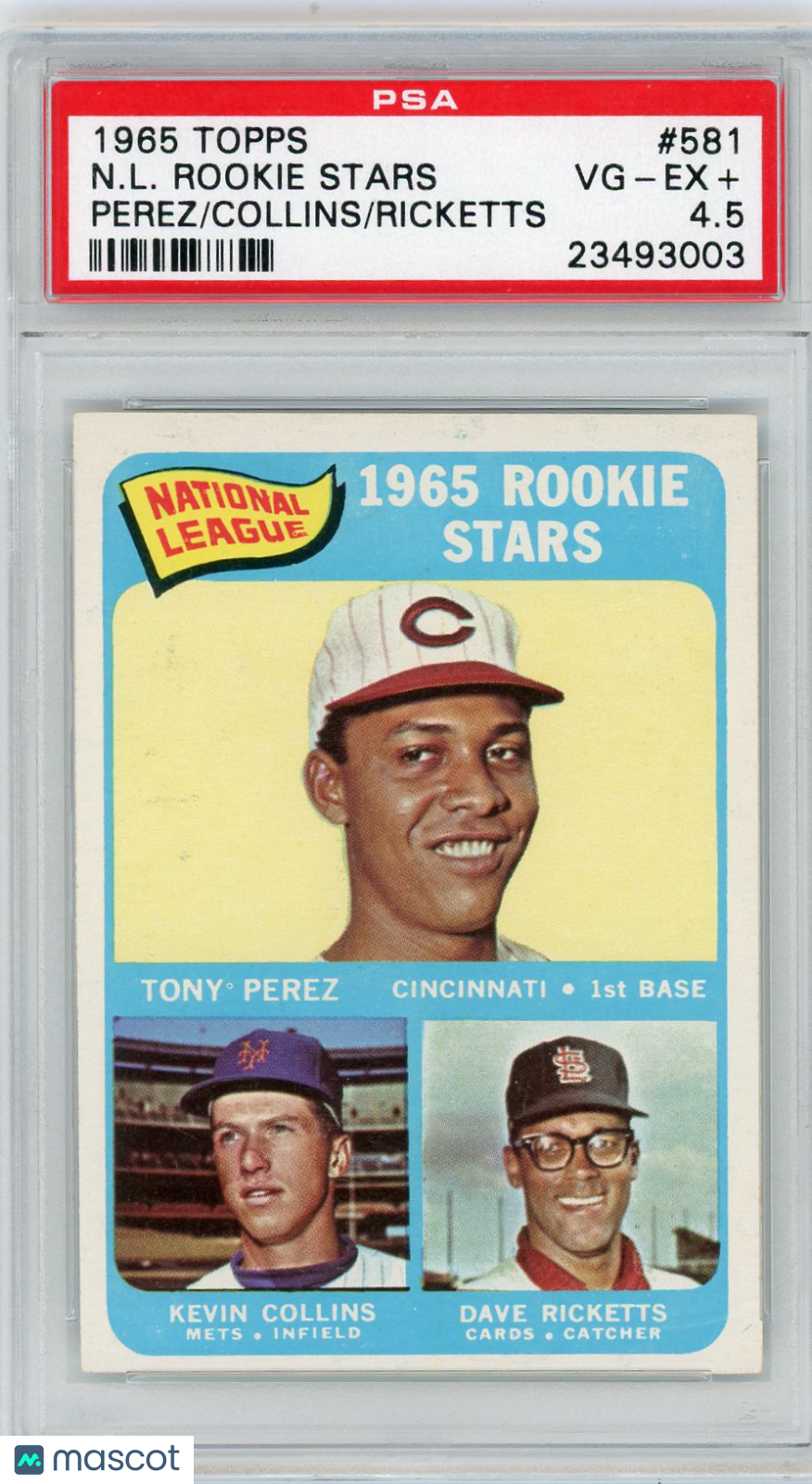 1965 Topps N. L. Rookie Stars #581 Perez Collins Ricketts PSA 4.5