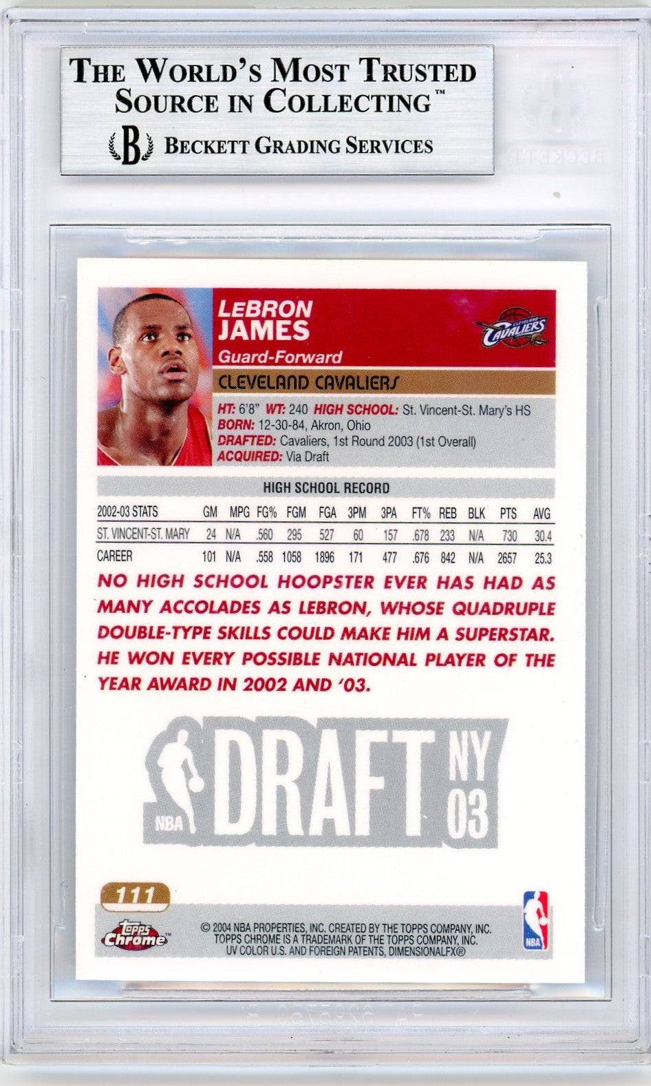 2003-04 Topps Chrome LeBron James #111 BGS 9