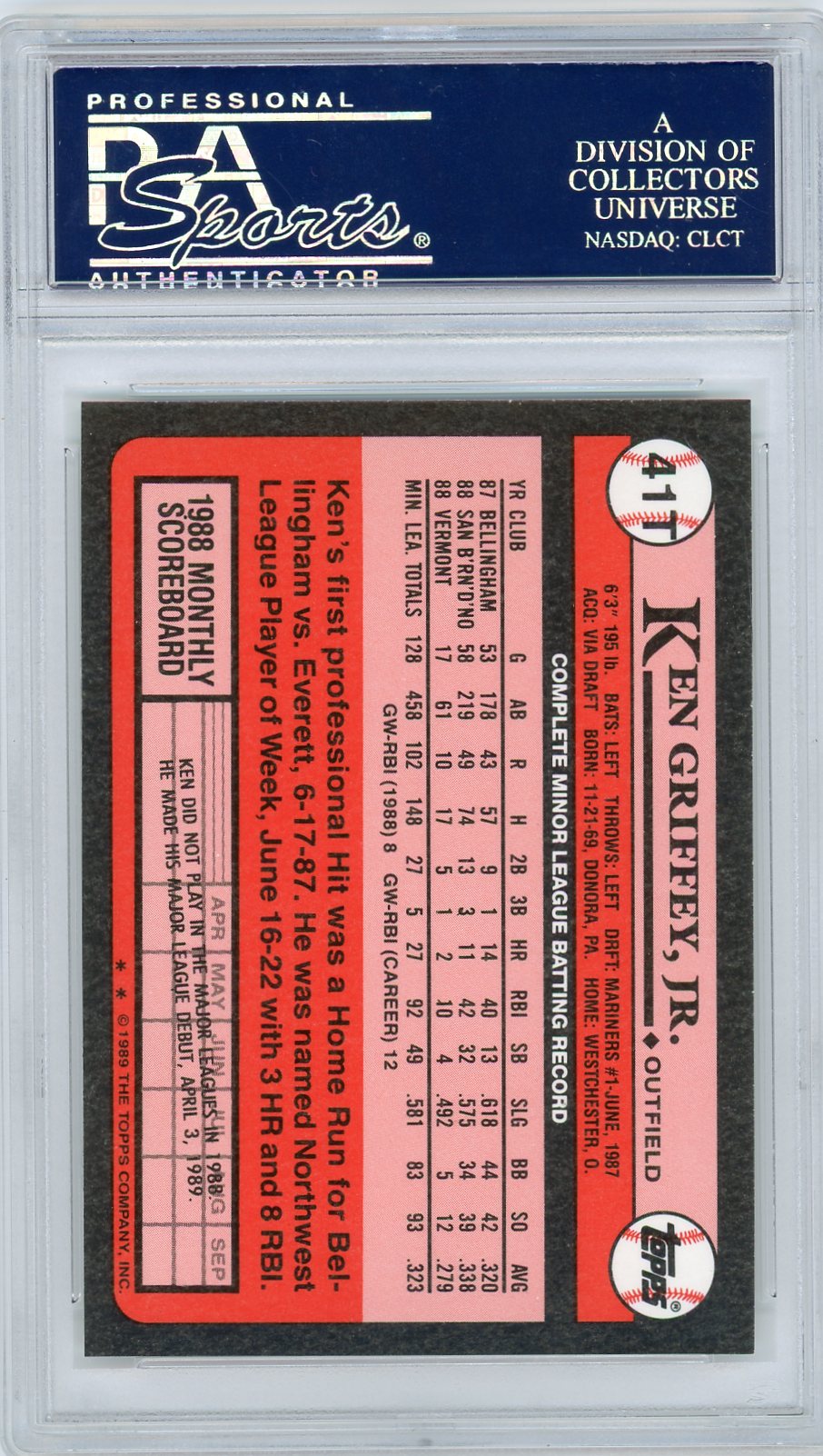 1989 Topps Traded Tiffany Ken Griffey JR. #41T PSA 9