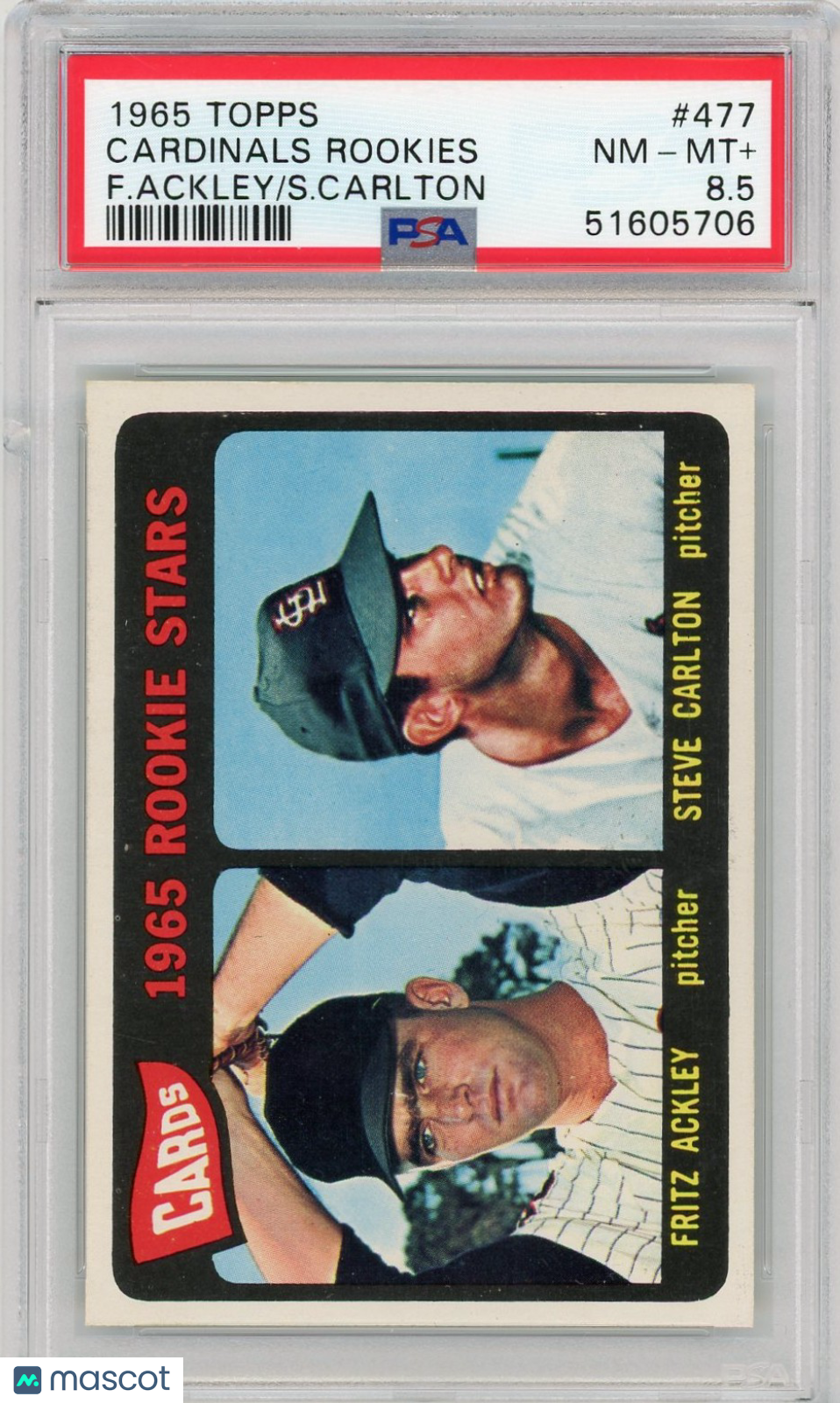1965 Topps Cardinals Rookies #477 F. Ackley S. Carlton PSA 8.5