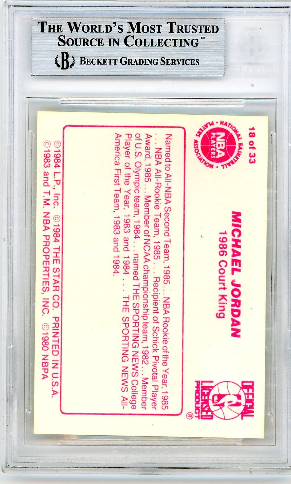 1986 Star Court Kings Michael Jordan #18 BGS 8.5