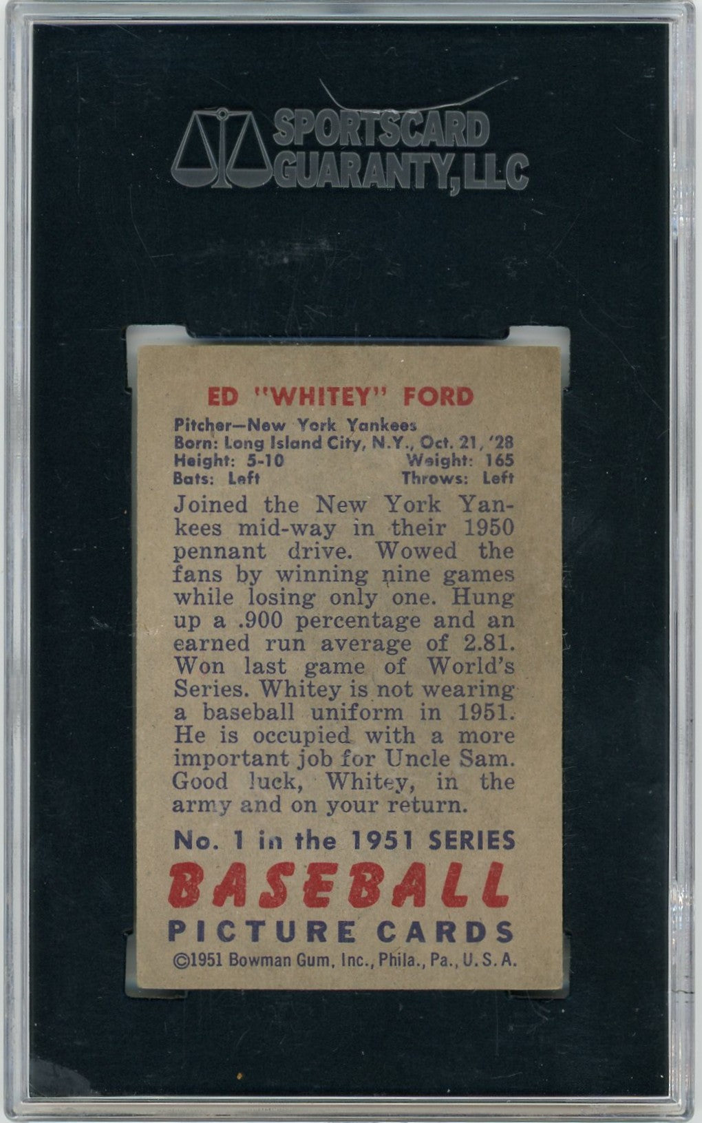 1951 Bowman Whitey Ford #1 SGC A