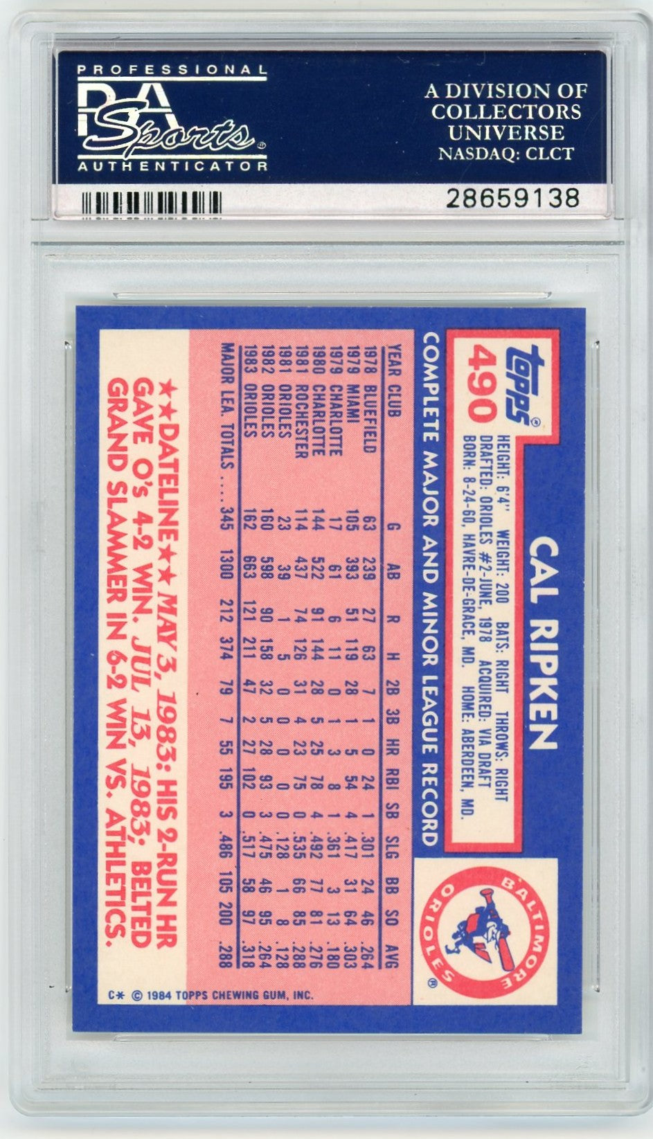 1984 Topps Tiffany Cal Ripken JR. #490 PSA 10