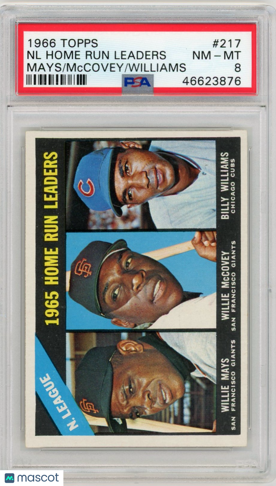 1966 Topps NL Home Run Leaders #217 Mays Mccovey Williams PSA 8