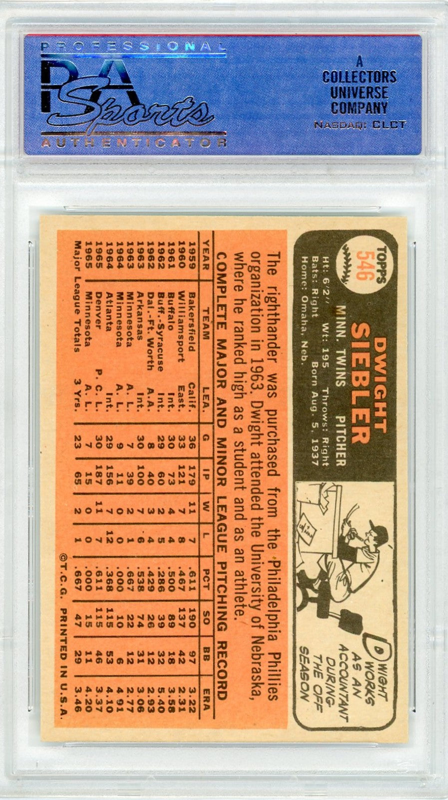 1966 Topps Dwight Siebler #546 PSA 8