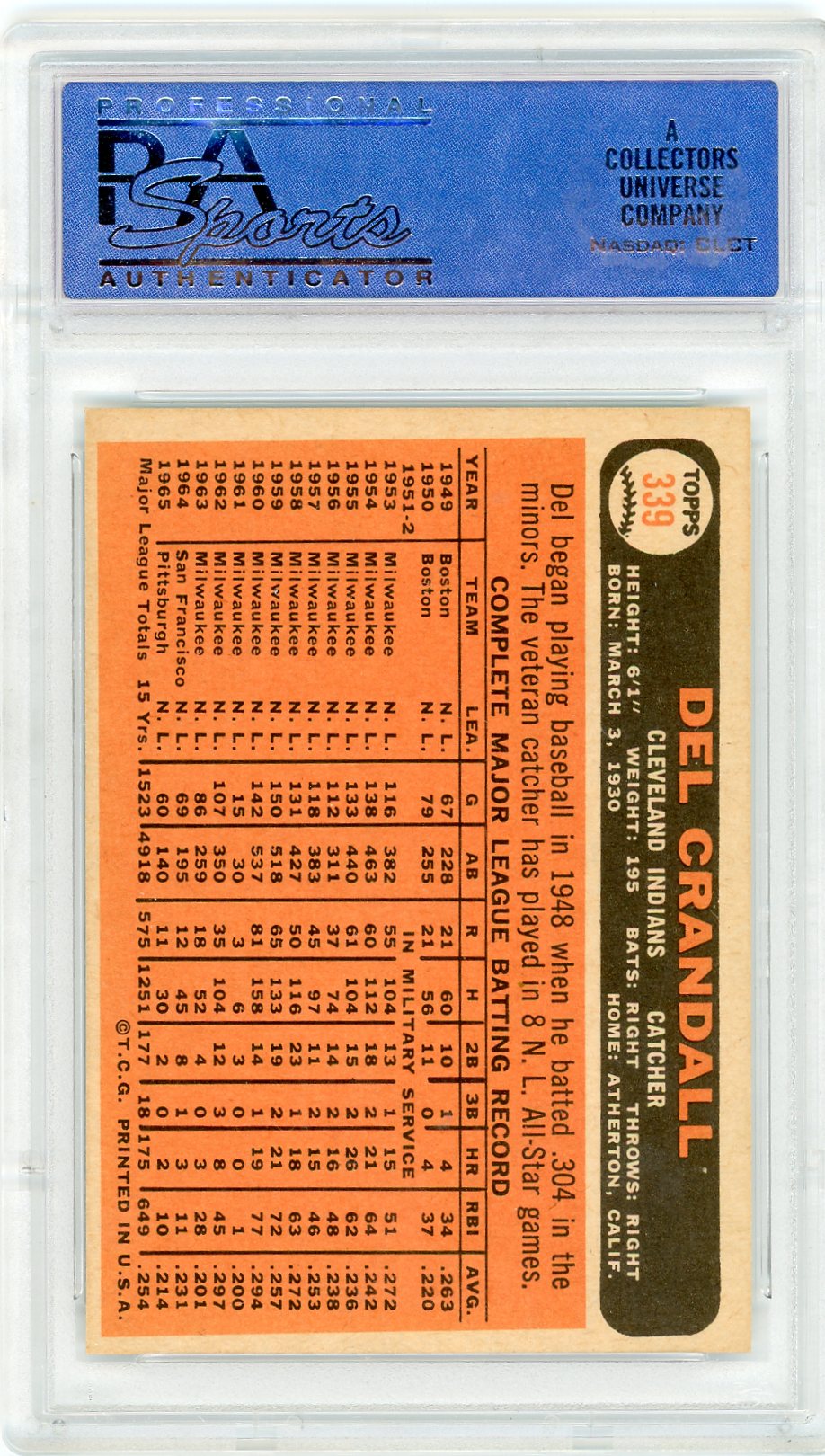 1966 Topps Del Crandall #339 PSA 9