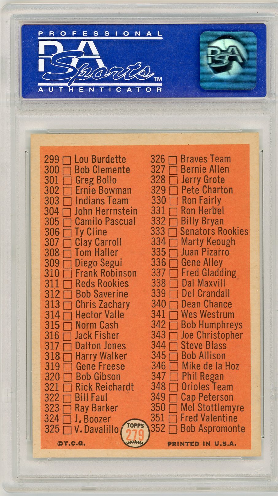 1966 Topps Checklist 265-352 #279 Player's Cap Black PSA 8