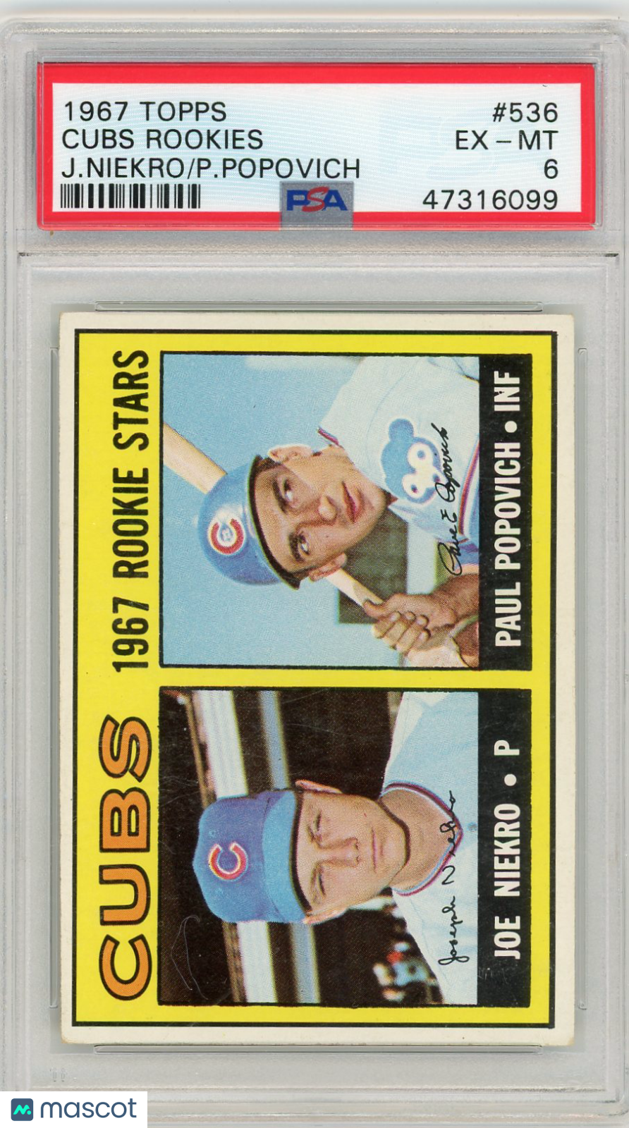 1967 Topps Cubs Rookies #536 J. Niekro P. Popovich PSA 6